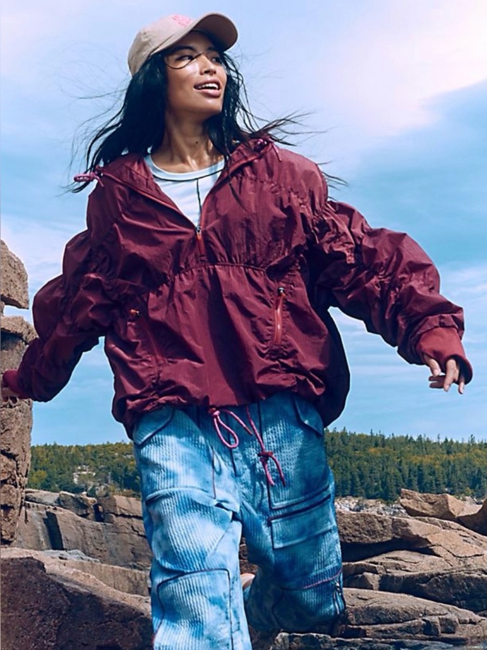 FP Movement Happy Camper Pullover in a deep burgundy